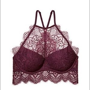 Victoria's Secret Pink Push Up Bralette Lace Wine Bra Top Crop Cropped Maroon M